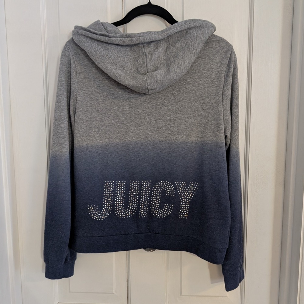 VTG Juicy Couture Y2K Zip Up Hoodie Sweatshirt LARGE Rhinestone Spell Out Ombre